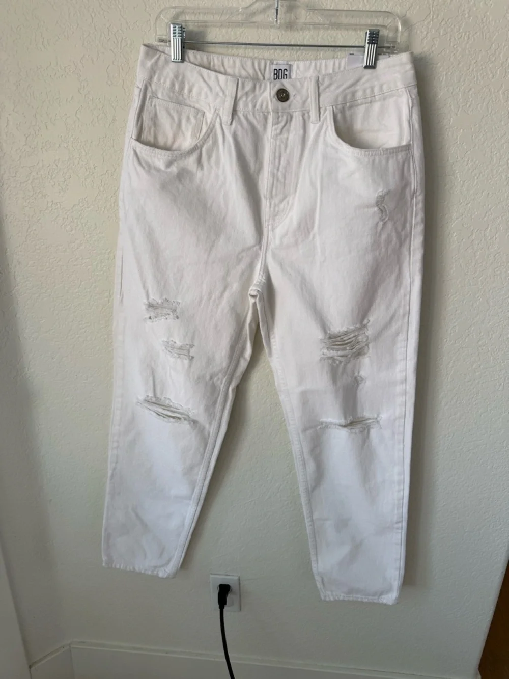 BDG White Straight Leg Ripped Jeans